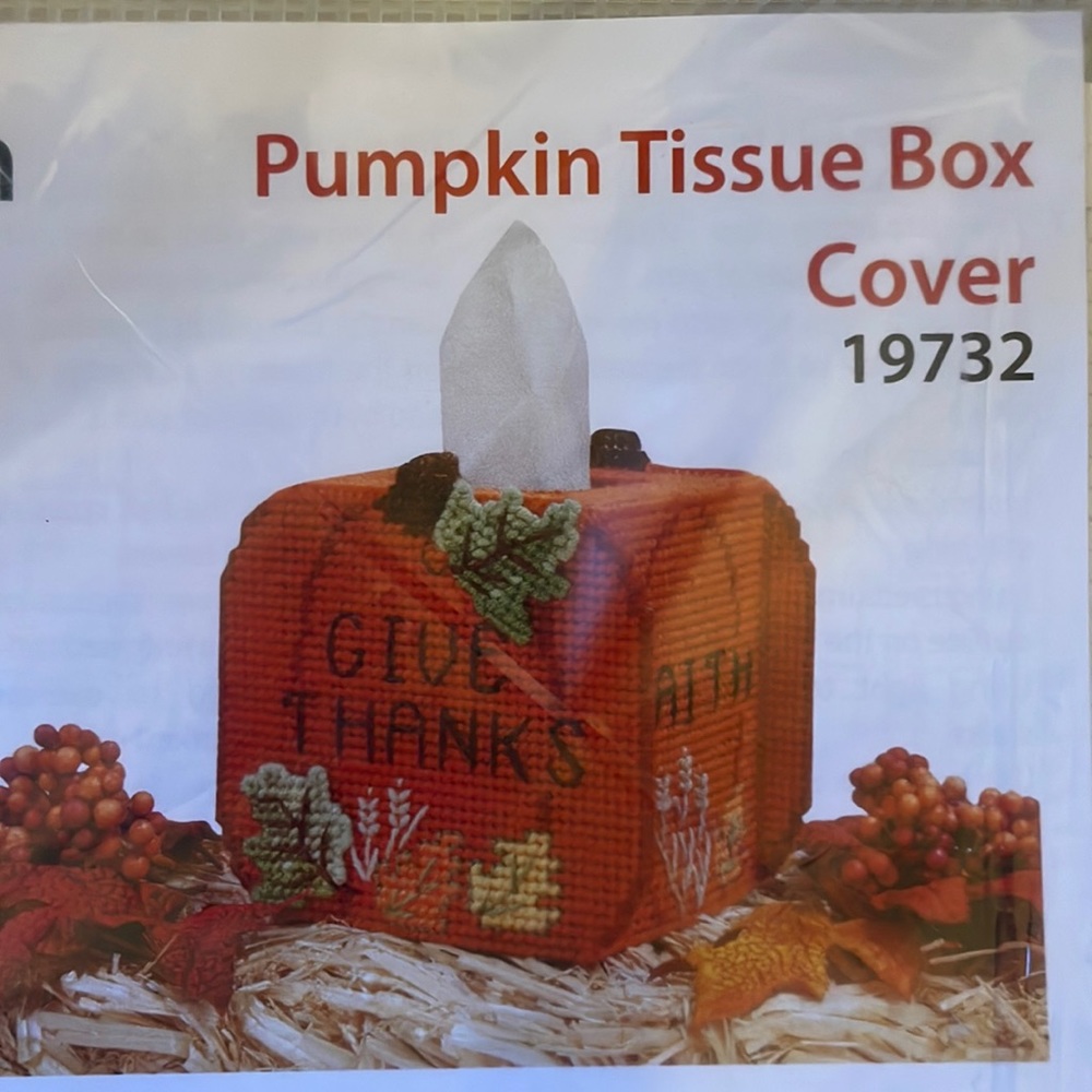 Vintage Mary Maxim Pumpkin Tissue Box Cover kit